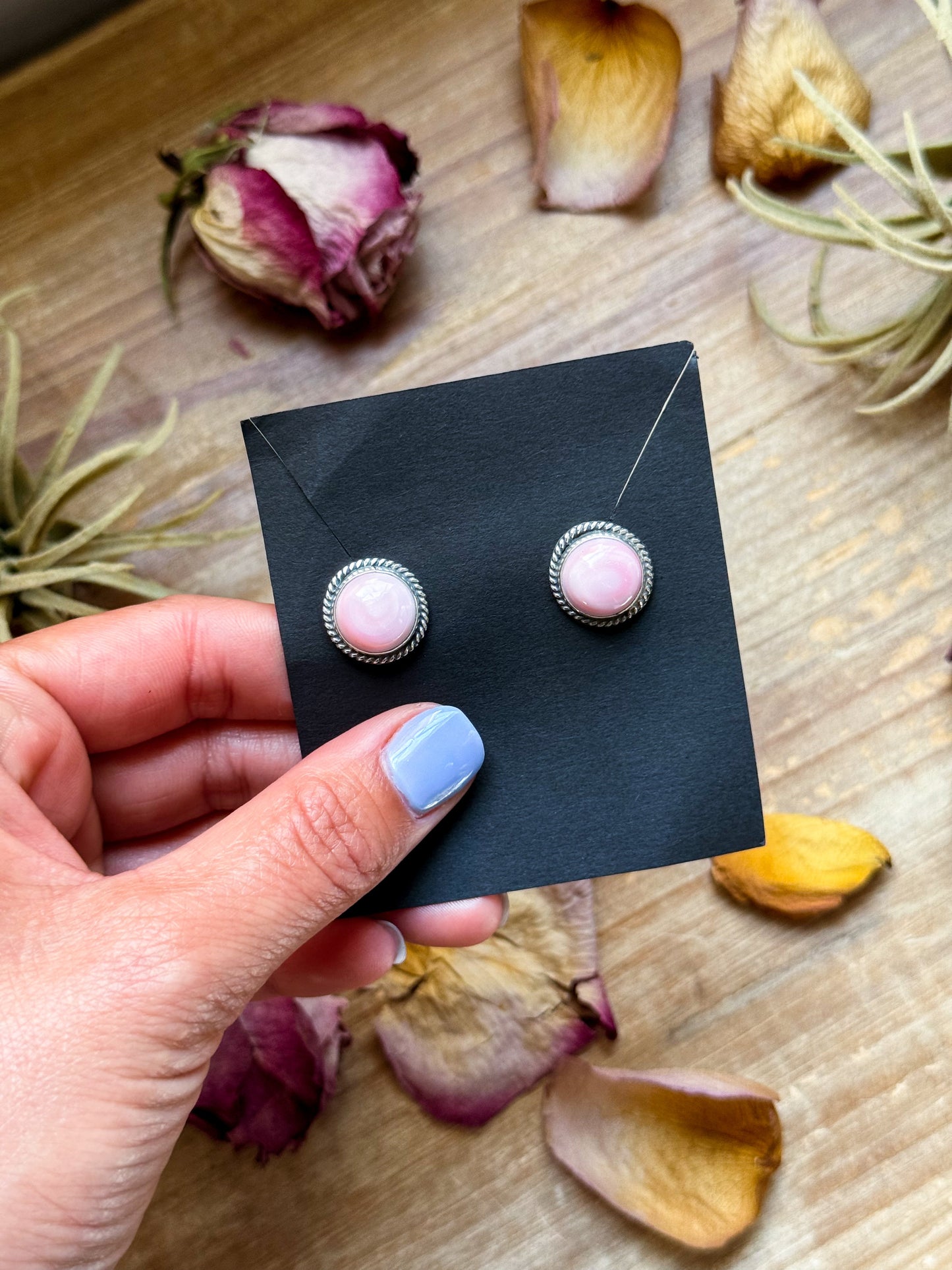Sterling Silver Pink Conch Stud Earrings – Handmade by Artist Jason Ogg
