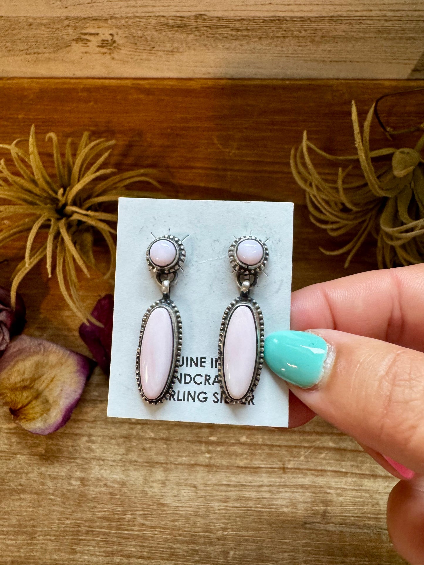 Pink Conch Dangle Earrings – Sterling Silver – Native Made by Marcella James